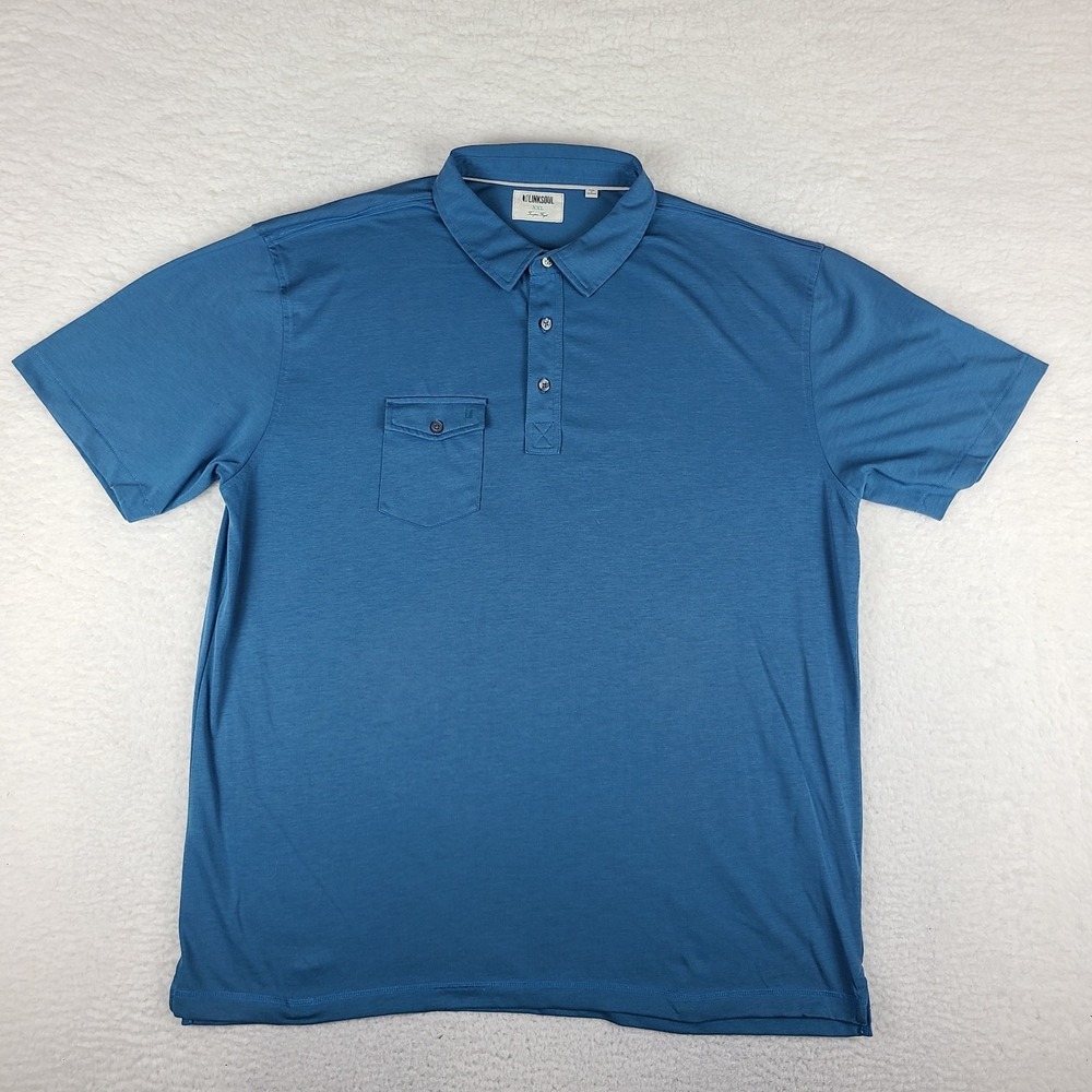 Linksoul‎ Polo Shirt Mens 2XL XXL Blue Performance Golf Pocket 100% Cotton
